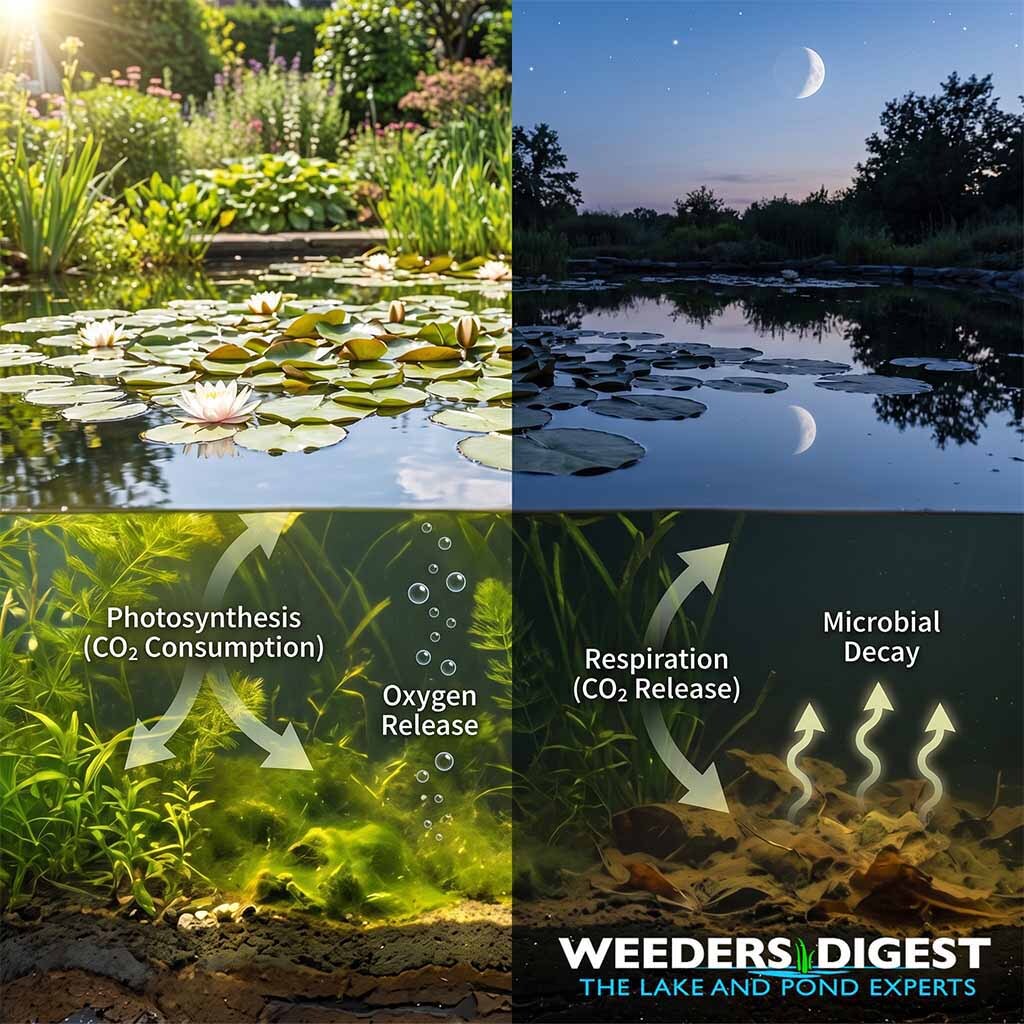 <p>How the Hidden Carbon Cycle in Your Pond Can Suffocate Fish Overnight</p>
<p>The carbon cycle in your pond is a continuous, dynamic loop where subaquatic plants act as both a sink and a source of carbon, primarily driving gas exchanges through daytime photosynthesis, nighttime respiration, and...</p>
<p><a href="/lake-and-pond/science/how-the-hidden-carbon-cycle-in-your-pond-can-suffocate-fish-overnight/">Read more</a></p>
