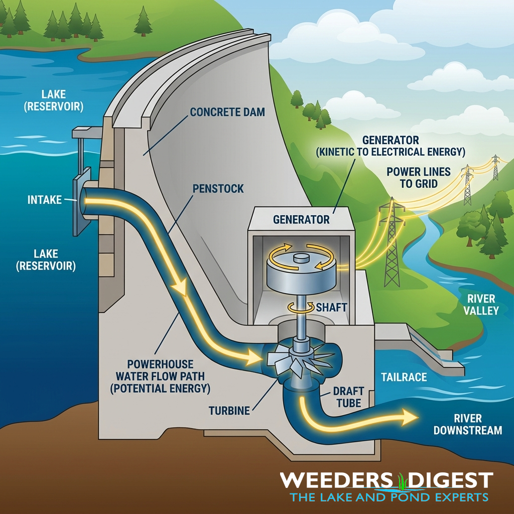 <p>How Your Local Lake Powers Your Home: The Magic of Hydroelectric Dams</p>
<p>When you see a massive dam holding back the waters of a large lake or reservoir, you are looking at a giant battery waiting to be used. The process of turning that quiet, still water into the electricity that charges your phone or lights your living room is actually quite straightforward. It all starts with gravity. Because the water in the lake is held at a higher level than the river...</p>
<p><a href="/lake-and-pond-science/how-your-local-lake-powers-your-home-the-magic-of-hydroelectric-dams/">Read more</a></p>